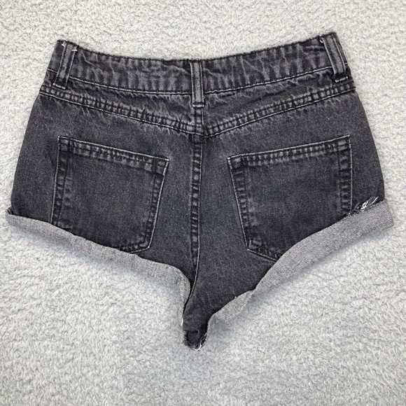 Forever 21 Mickey Mouse Denim Shorts Womens 24 Black Jean Mid Rise Very Short - Picture 3 of 14